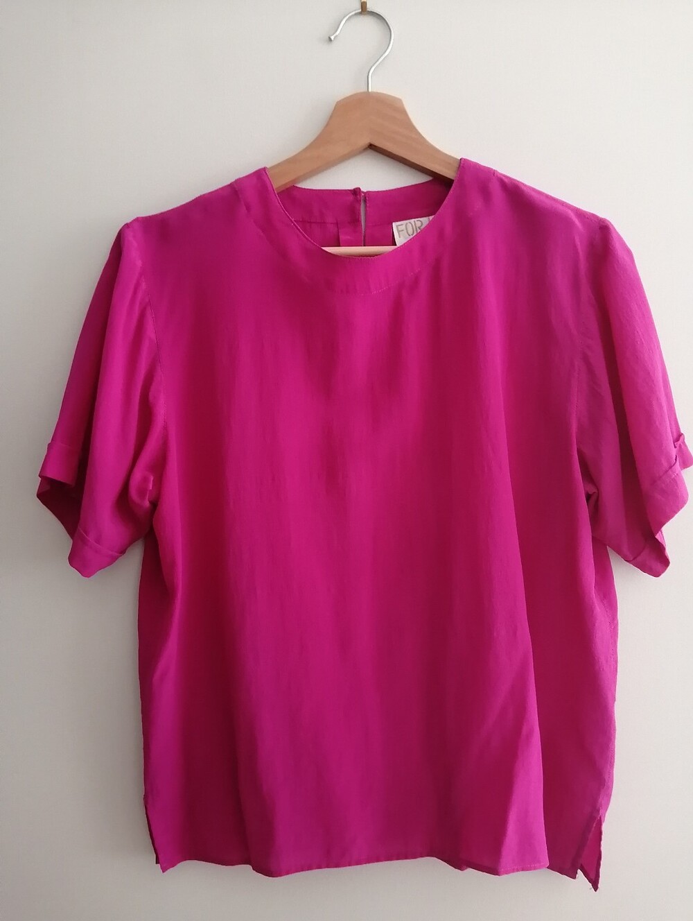 Vintage Silk Short Sleeve T-shirt Blouse Magenta Pink Washable Silk Large